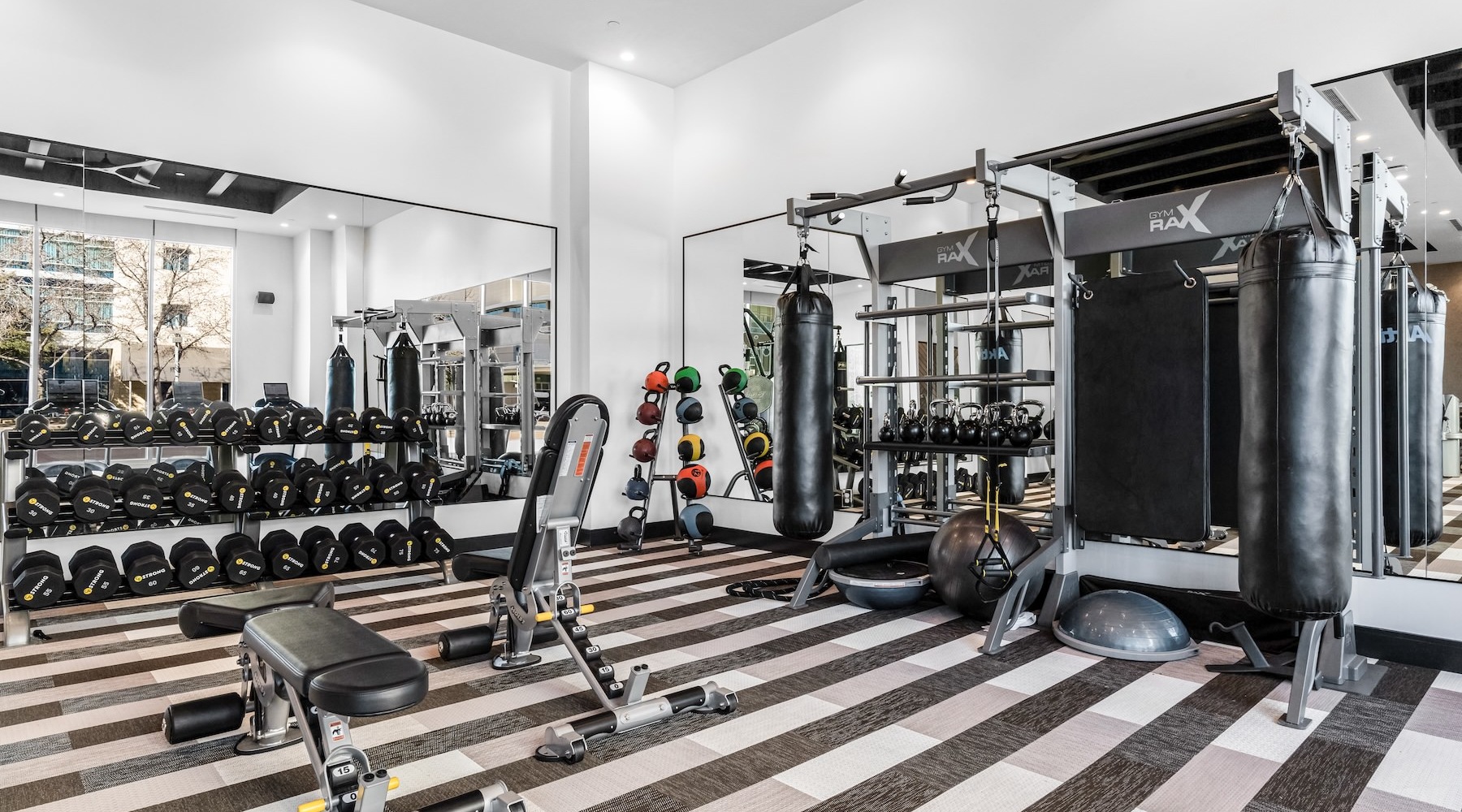 a gym with exercise equipment